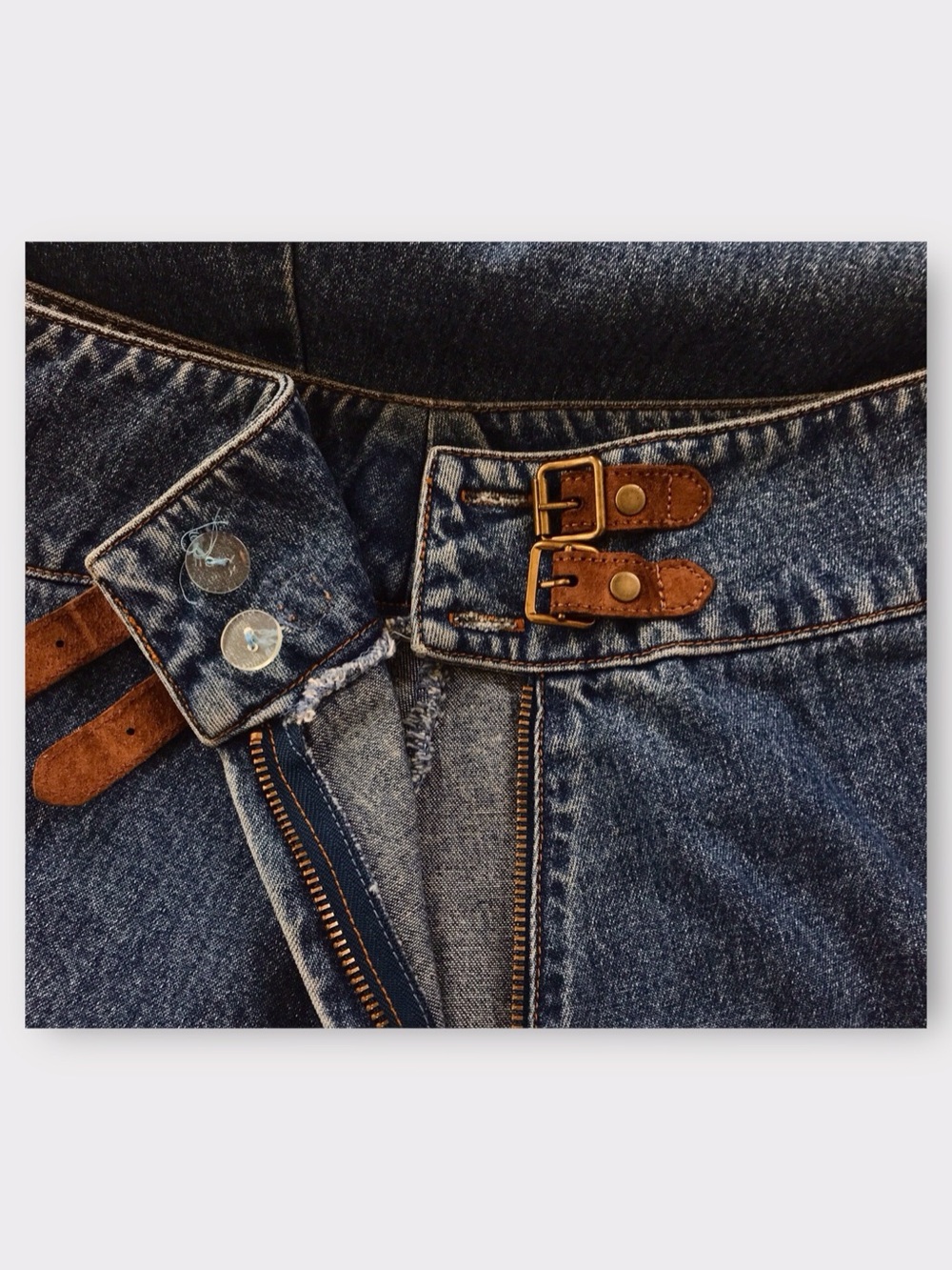 Vintage Ralph Lauren Denim A-Line Maxi Skirt Leather Buckle Side Detail Cotton - Picture 5 of 7